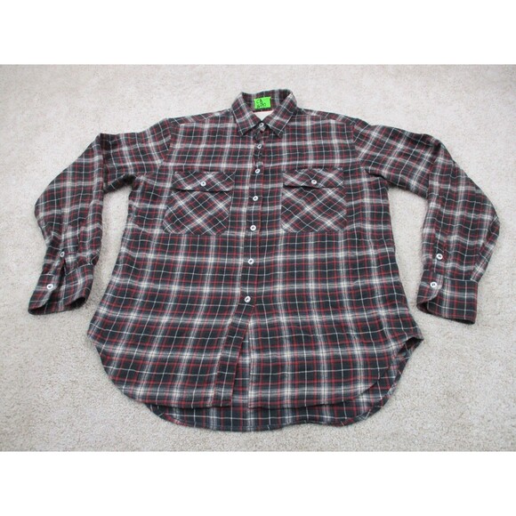 R13 Tops - R13 Drop Neck Work Shirt Women Small S Gray Red Flannel Zip Back Button Up Italy